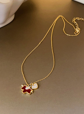 真金电镀锆石醋酸板小马项链本命年通勤百搭锁骨链轻奢高级感颈链