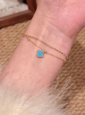 新款四叶花手链双层叠戴小众百搭手饰轻奢时尚复古简约幸运草手链