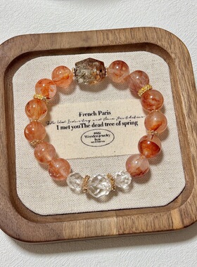 原创天然红胶花黑金超切面白水晶单圈手串精致复古爆款饰品新款