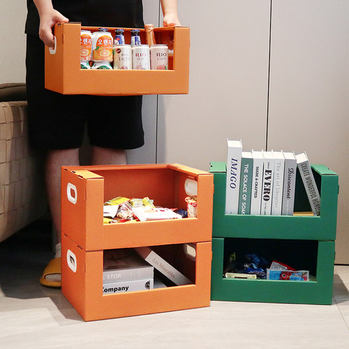 牛皮纸质可叠加简约玩具整理收纳箱零食衣柜衣物筐储杂物神器盒子 - 图3