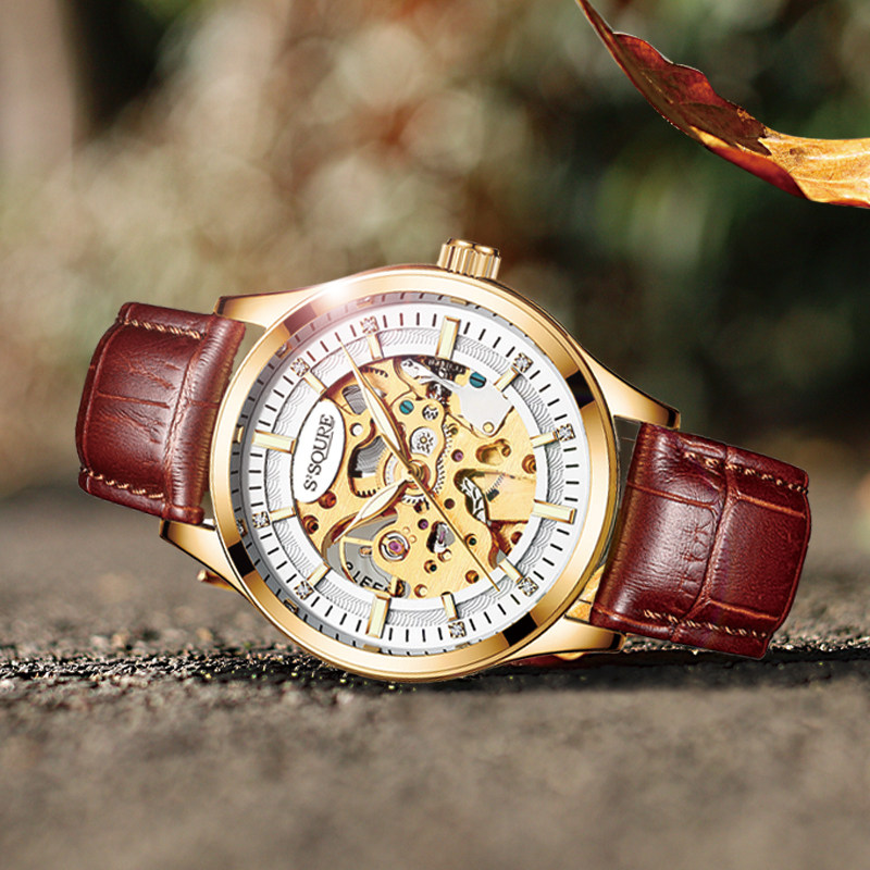 时加达霸气全自动学生镂空黑机械表 时加达国产腕表