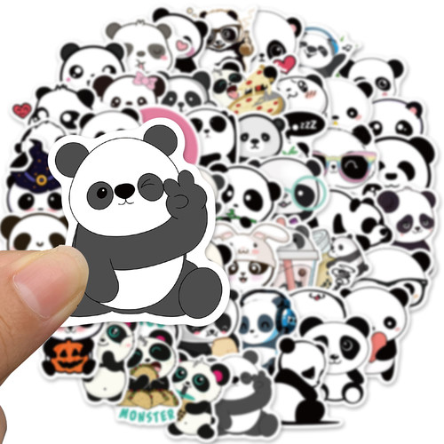 50张熊猫贴画可爱卡通儿童奖励表情贴创意装饰笔记本防水涂鸦贴纸 - 图1