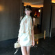 Juanjuanyee Xianshen ເລັກນ້ອຍເບິ່ງຜ່ານ 100 rayon ruffled halterneck chiffon ເສື້ອຢືດສ່ວນເທິງຂອງແມ່ຍິງ slimming