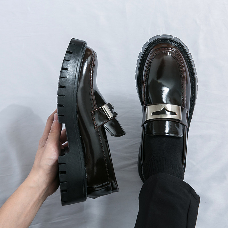 大头皮鞋男士夏季懒人豆豆鞋英伦风厚底增高8cm套脚休闲乐福鞋男,淘宝优惠券,粉丝福利购,淘宝优惠卷