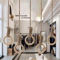 Clothing Store Sling Hook Hemp Rope Solid Wood Large Circle Retro Made Old Clothing Shop shop Furnishing Rings Hanger