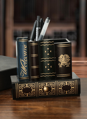 美式创意复古笔筒摆件轻奢家居书房桌面书台儿童书房书桌收纳盒