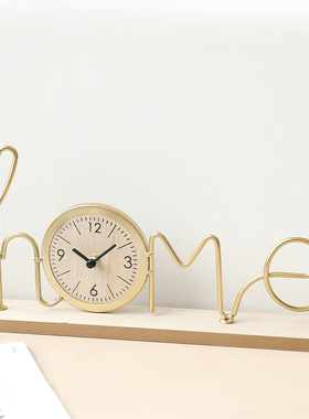 跨境创意简约钟表字母铁艺时钟摆件家居玄关咖啡厅酒店前台桌面装
