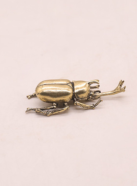 北欧简约黄铜独角仙摆件办公室书桌茶宠昆虫甲甲虫黄铜复古把玩