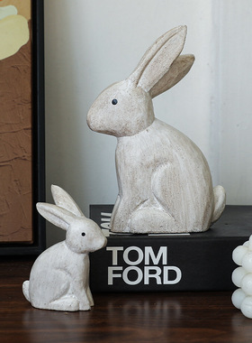 现代简约跨境新品做旧木质兔子摆件家居客厅玄关桌面电视酒柜装饰