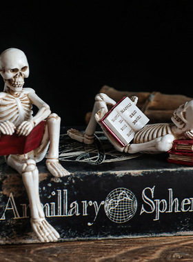 跨境新品骷髅看书人物树脂工艺摆件万圣节鬼节花园派对桌面装饰品