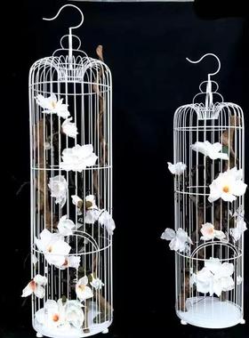 欧式装饰铁艺鸟笼花艺黑白色落地鸟笼婚庆大号鸟笼样板房摆件鸟笼
