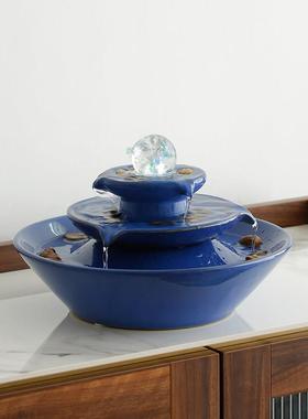 财源滚滚陶瓷流水景喷泉风水轮球生招财客厅玄关家居开业送礼摆件