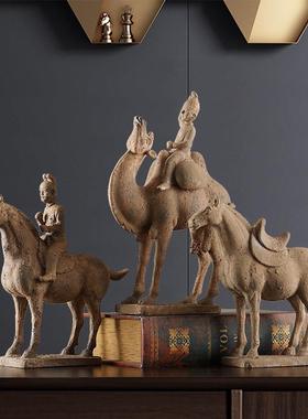 新中式唐朝丝绸陶俑摆件家居客厅书房办公室工艺礼品摆饰覆古软装