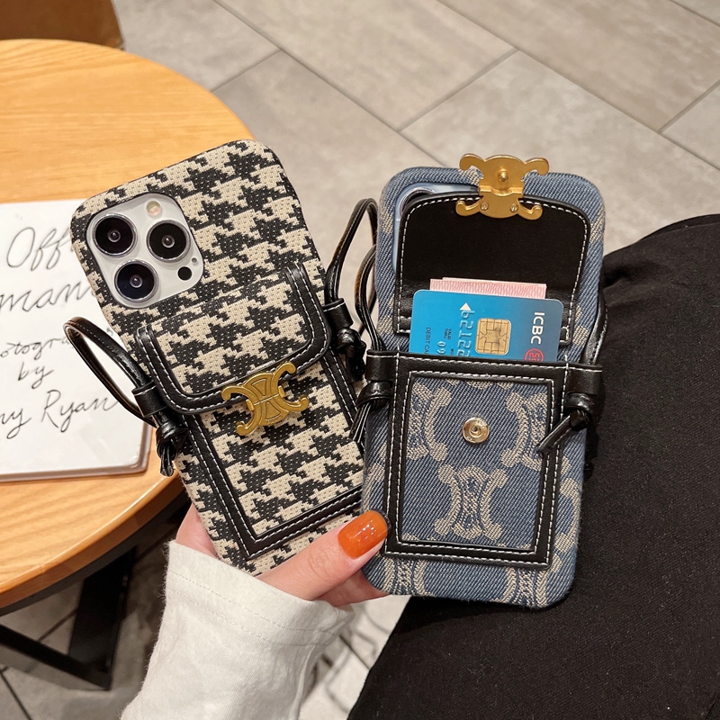 千鸟格斜挎可背带苹果16prmax手机壳iPhone15pro高档奢华13promax背包式女款14promax潮牌奢侈11插卡包12适用 - 图3