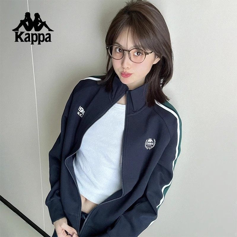 Kappa卡帕背靠背运动外套女2024新款复古针织撞色开衫卫衣女款潮,淘宝优惠券,粉丝福利购,淘宝优惠卷