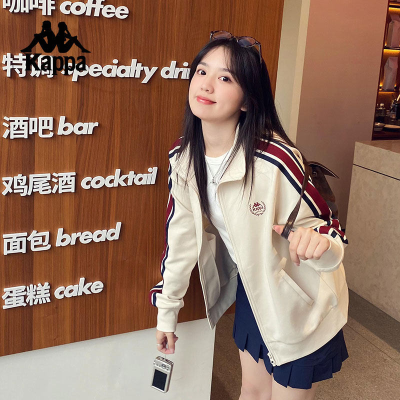 Kappa卡帕背靠背运动外套女2024新款复古针织撞色开衫卫衣女款潮,淘宝优惠券,粉丝福利购,淘宝优惠卷