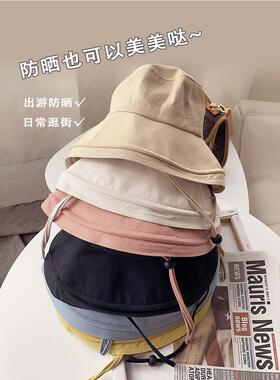 骑车可戴吹不翻渔夫帽女春夏季防晒防紫外线日系大檐遮阳帽太阳帽