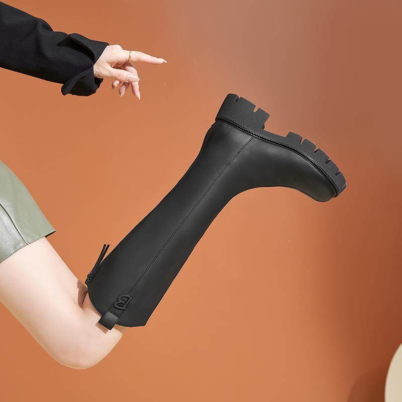 胖mm显瘦高筒靴女2024年新款加绒不过膝V口中筒长靴香香莉冬28260,淘宝优惠券,粉丝福利购,淘宝优惠卷