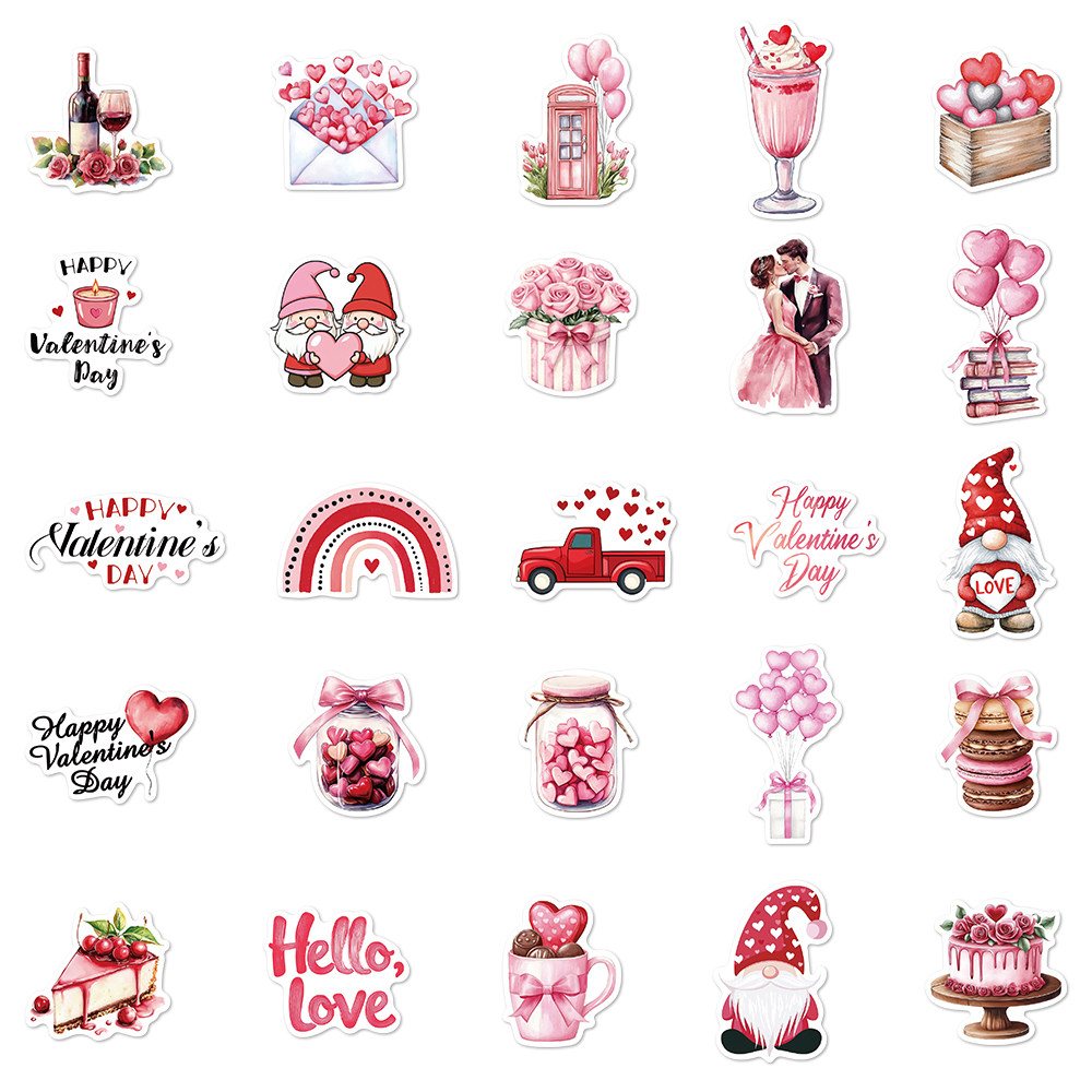 50张粉色卡通复古情人节贴纸行李箱手账本手机壳装饰防水diy贴画