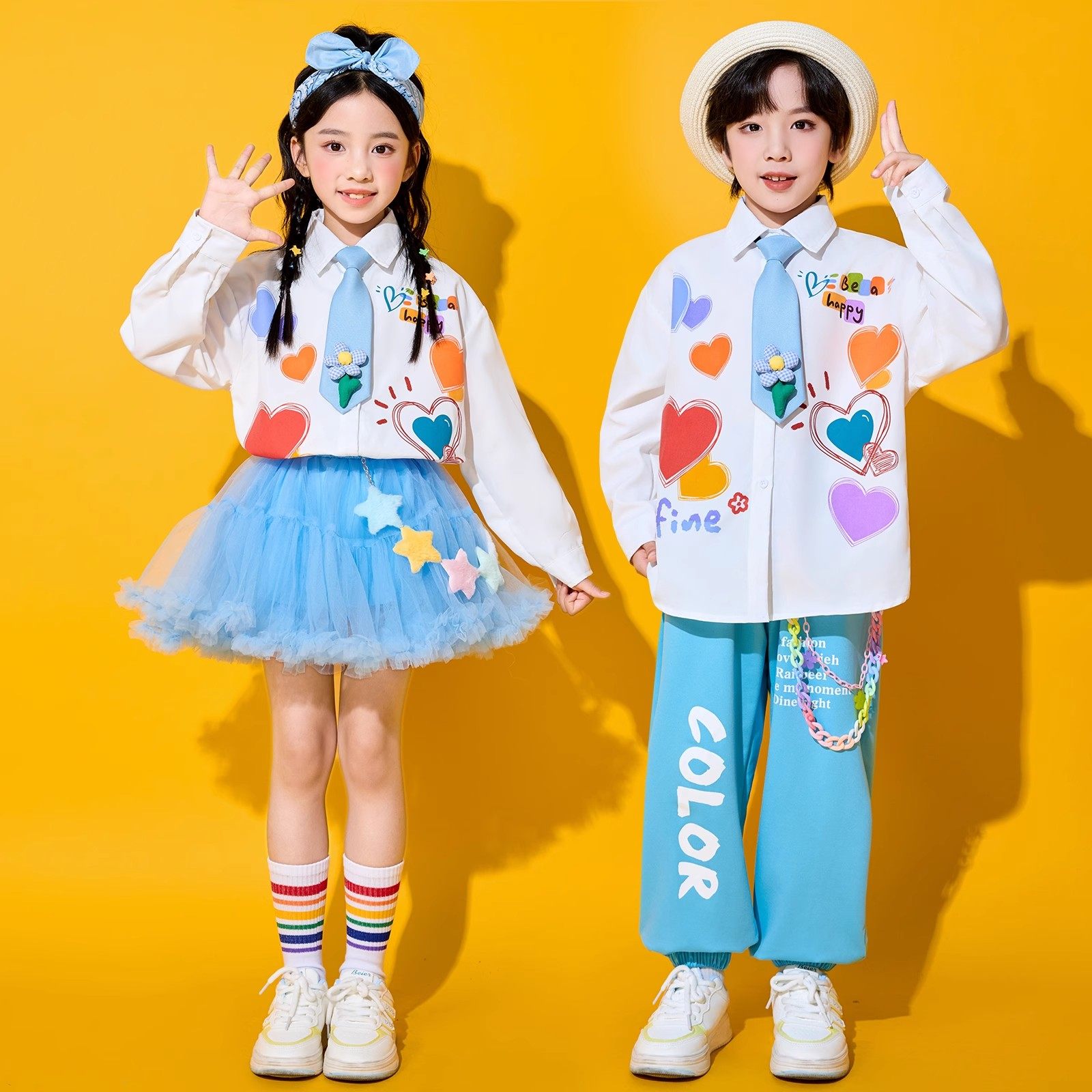 儿童啦啦队演出服小学生运动会开服装幼儿园元旦合唱班服衬衫套装,淘宝优惠券,粉丝福利购,淘宝优惠卷