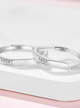 softdora/索缇朵相守一生情侣对戒S925纯银戒指男女款镶钻可调节