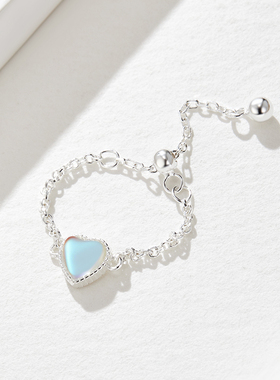 softdora/索缇朵爱心S925银戒指抽拉式锆石可调节链戒环七夕礼物