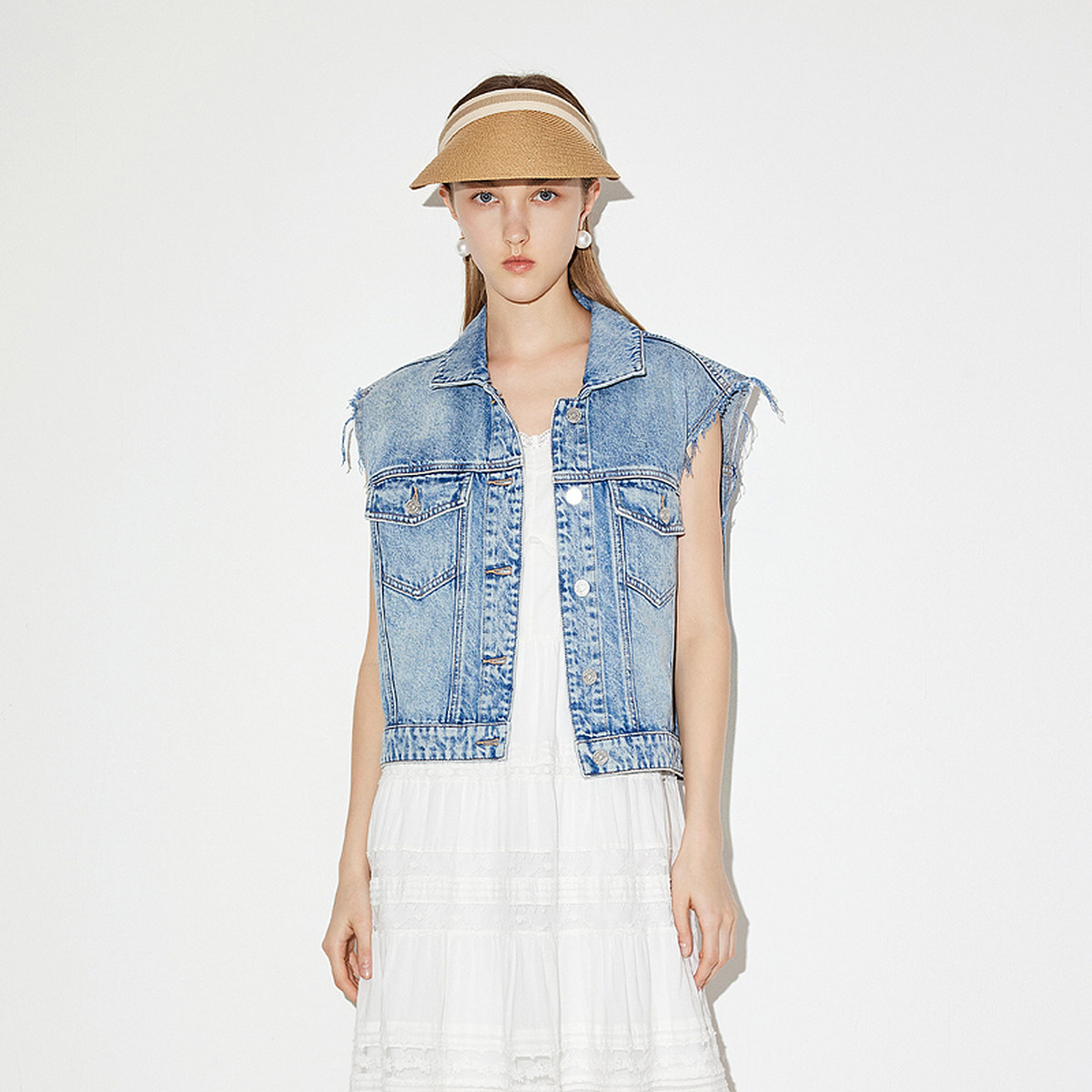 FIVE PLUS牛仔马甲女洗水复古单排扣夹克外套甜酷女夏装,淘宝优惠券,粉丝福利购,淘宝优惠卷