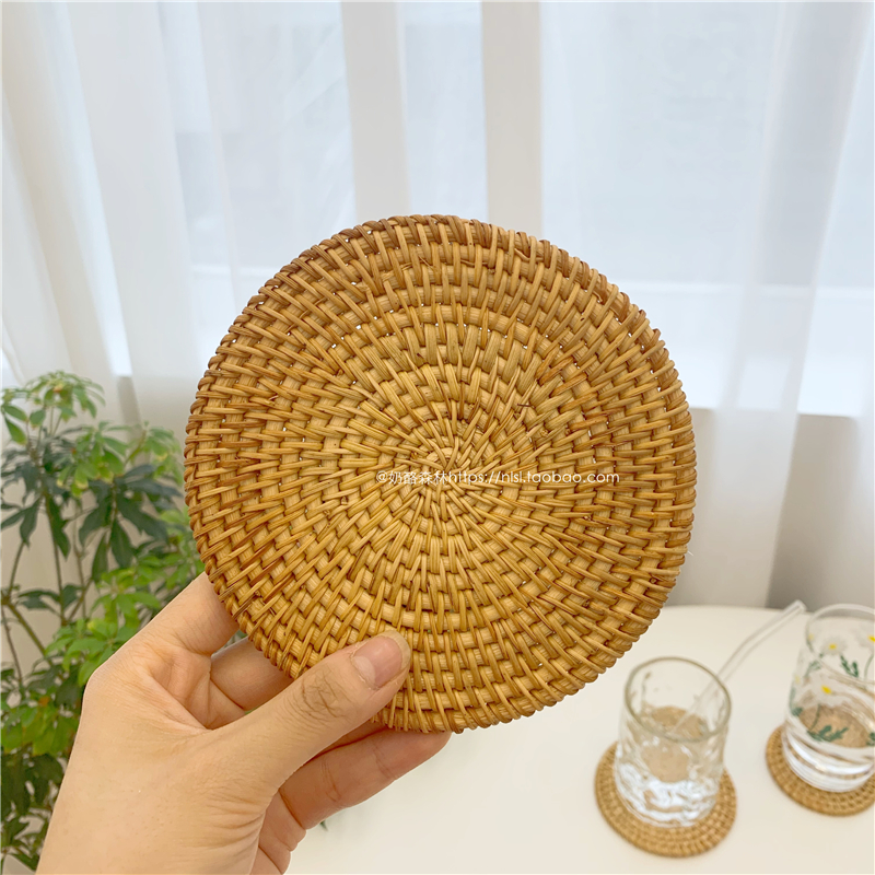 ins风手工藤编杯垫茶壶热水垫编织餐垫碗垫隔热垫 餐具拍照道具 - 图1