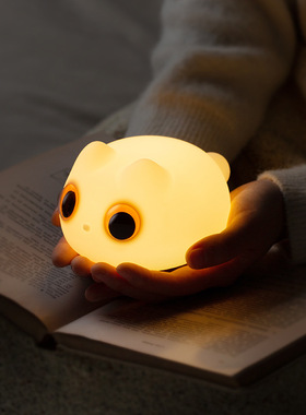 新款大眼萌猫硅胶小夜灯家居装饰摆件护眼婴儿拍拍灯猫猫LEDlight