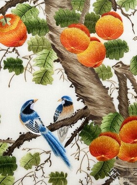 苏绣成品挂画手工刺绣精品事事如意客厅餐厅装饰挂画柿子花鸟刺绣