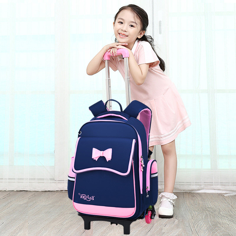 小学生拉杆女孩一三六年级防水书包 蘑菇头箱包双肩背包