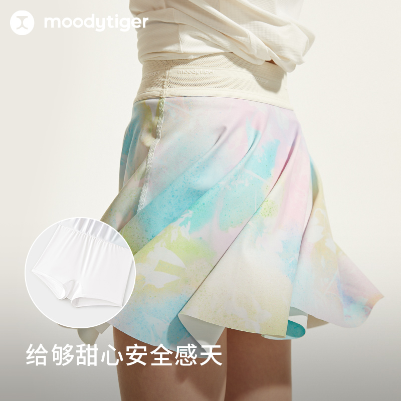 moodytiger女童半身裙24夏季新款印花学生防走光仙女运动短裙子