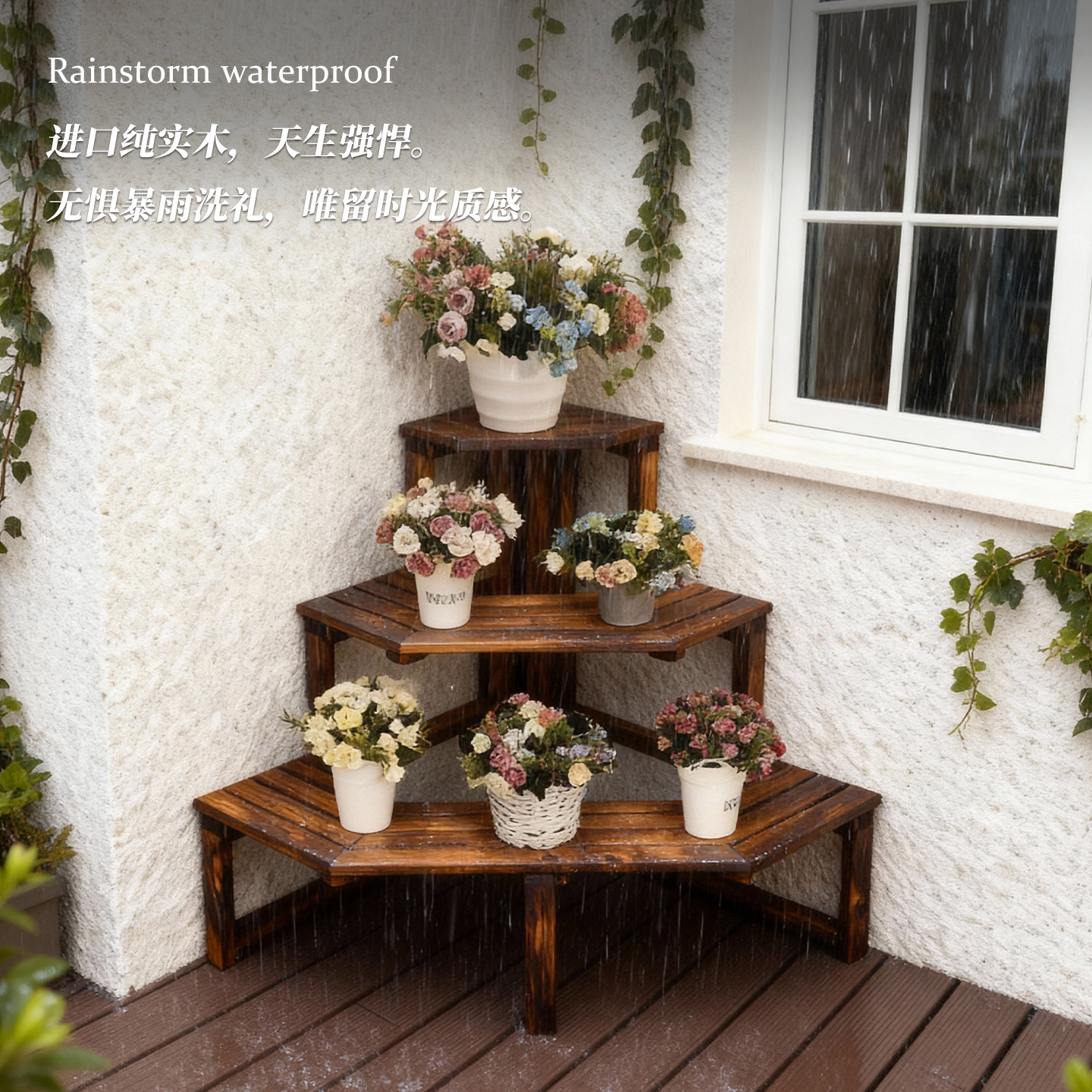 实木转角花架子阳台露台落地式置物架花盆绿植多肉摆放植物自然角,淘宝优惠券,粉丝福利购,淘宝优惠卷