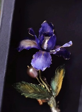 非遗绒花 |  紫色手绘鸢尾手工定制礼物礼品胸针发簪