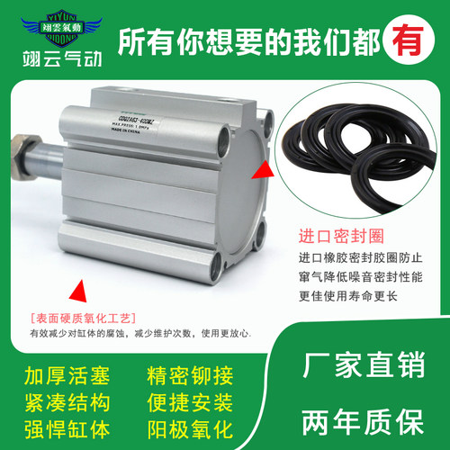 翊云气动双作用薄型气缸CDQ2A63--5/10/15/20/25/30D/DZ/DC/DCZ - 图1