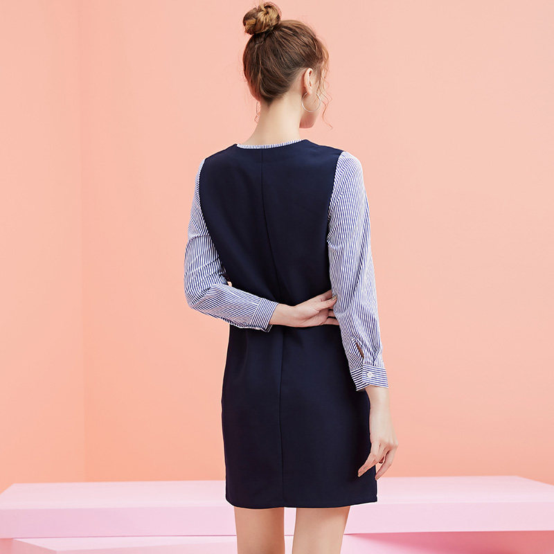 dooc春装2020款百搭学院风v领衬衫 dooc连衣裙