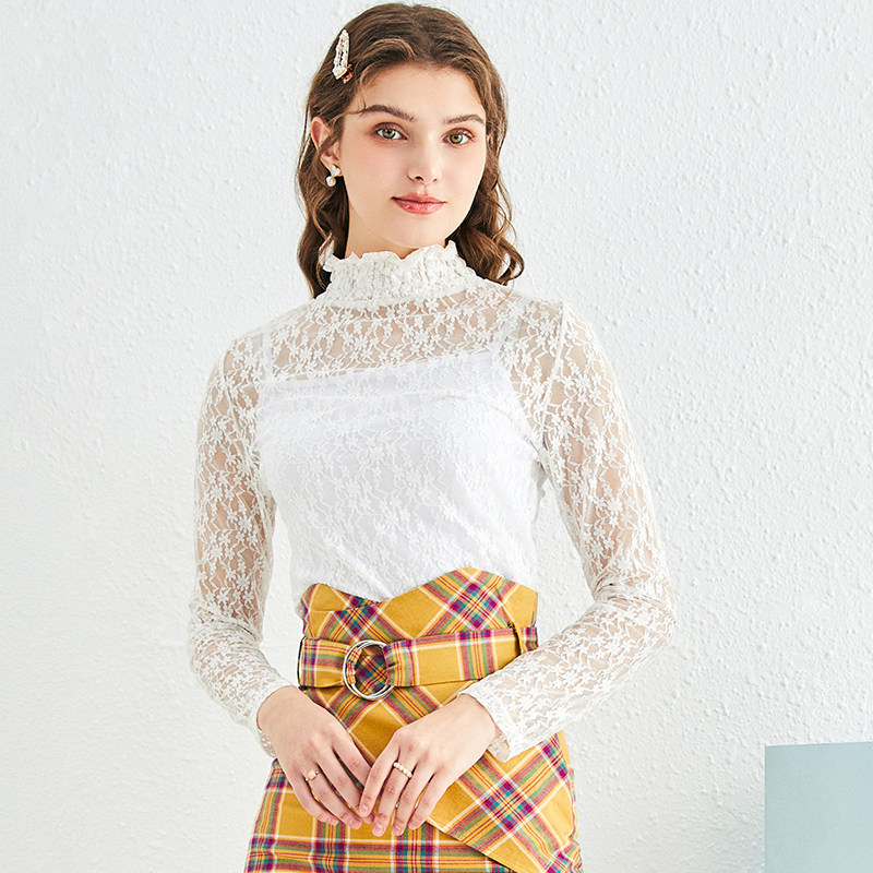 dooc蕾丝雪纺2021秋季新款花边衬衫 dooc蕾丝衫/雪纺衫