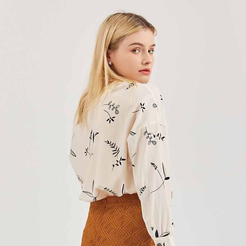 dooc长袖印花雪纺衫2022秋季衬衫 dooc衬衫