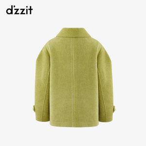 dzzit地素奥莱春绿色复古泡泡袖毛呢大衣女3D4G2241P