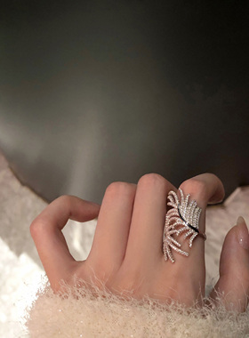 艾普羽毛夸张ins潮风小众戒指