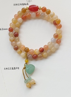 天然金丝玉diy玉石莲蓬双圈手链复古女手串6mm 国风民风设计 A165