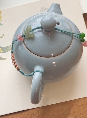 高端茶壶吊坠和田玉款手编绳壶盖连体防摔挂坠挂件石瓢西施壶配件