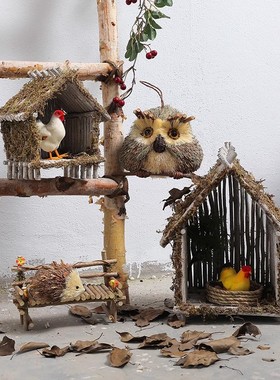 芦丁鸡饲养箱造景木质小房子