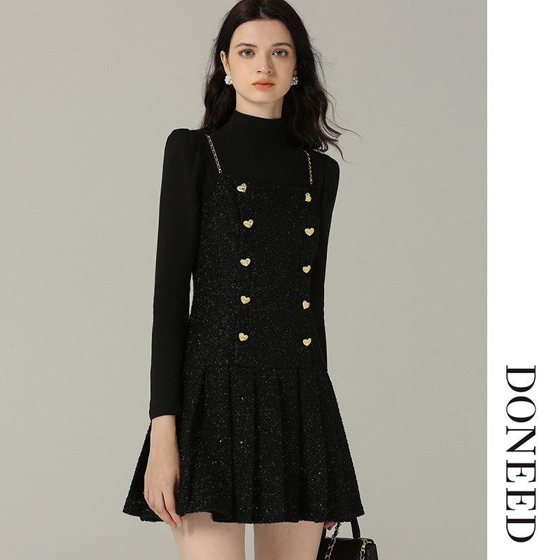 DONEED2025春新款气质减龄轻奢小香风半高领吊带连衣裙两件套装女,淘宝优惠券,粉丝福利购,淘宝优惠卷