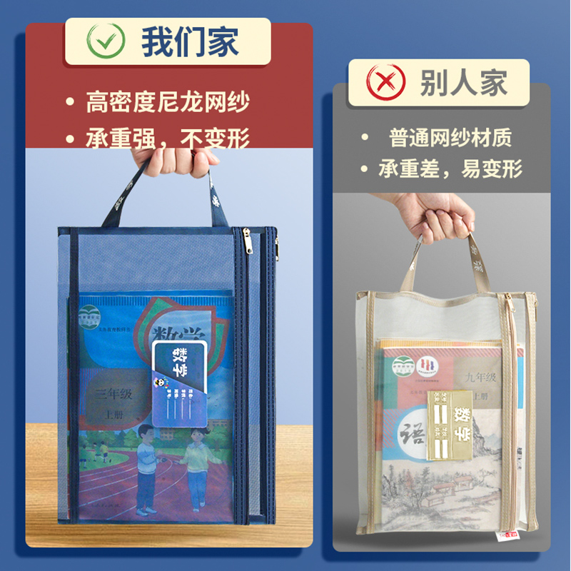 科目袋拉链文件袋试卷收纳袋学科科目分类袋初中小学生复古书袋装a4资料袋子补习袋透明网纱大容量文具双层