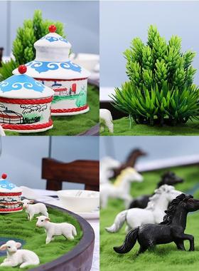 酒店包厢圆形餐桌中间摆件大圆桌转盘装饰仿真花圆形微缩景观造景