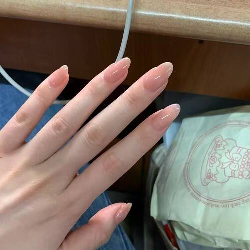 短椭圆手工制作甘露寺华妃贴片穿戴成品摸脸显白裸色美甲百搭美甲 - 图1