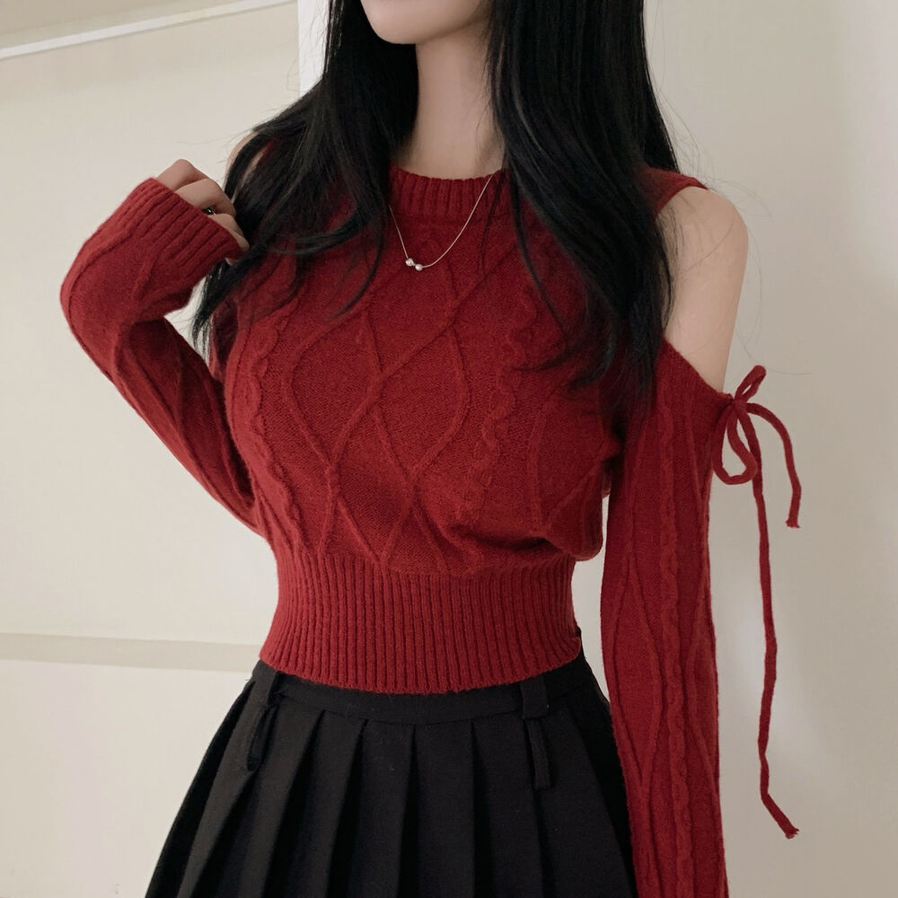 毛衣女春秋季韩系纯欲露肩麻花针织衫设计感小众高腰长袖短款上衣,淘宝优惠券,粉丝福利购,淘宝优惠卷