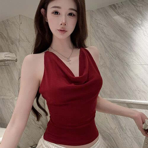 欧美风性感链条露背荡领吊带背心女夏季新款ins纯欲辣妹网红上衣 - 图3
