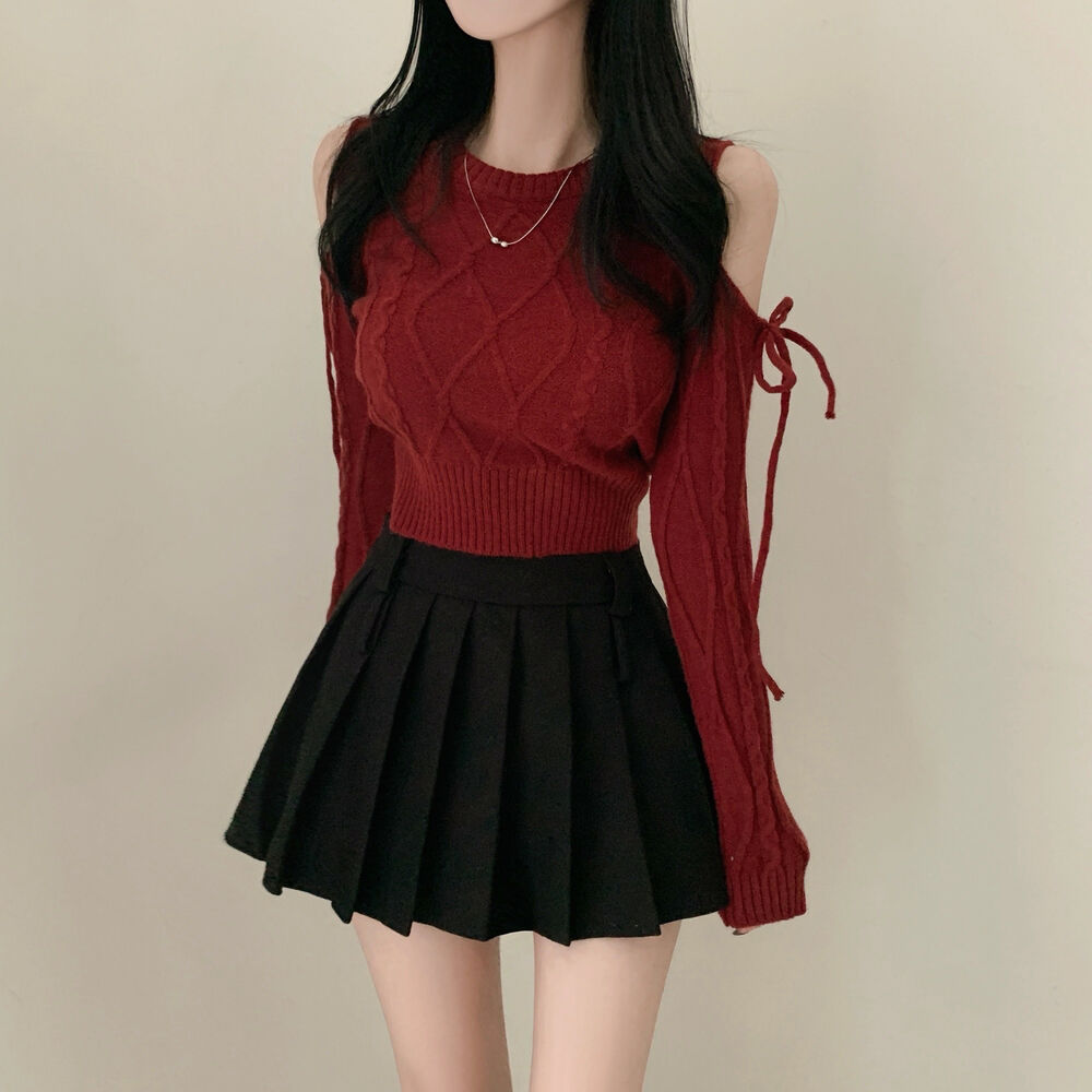 毛衣女春秋季韩系纯欲露肩麻花针织衫设计感小众高腰长袖短款上衣,淘宝优惠券,粉丝福利购,淘宝优惠卷